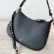 Valentino Rockstud Small Hobo Bag in Black Grainy Calfskin