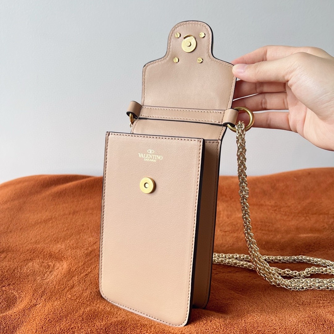 Valentino Loco Phone Case in Beige Leather with Chain