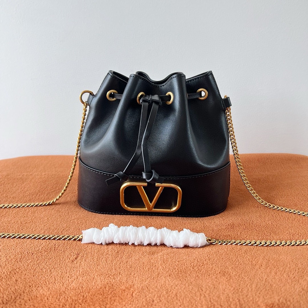 Valentino VLogo Signature Mini Bucket Bag in Black Leather