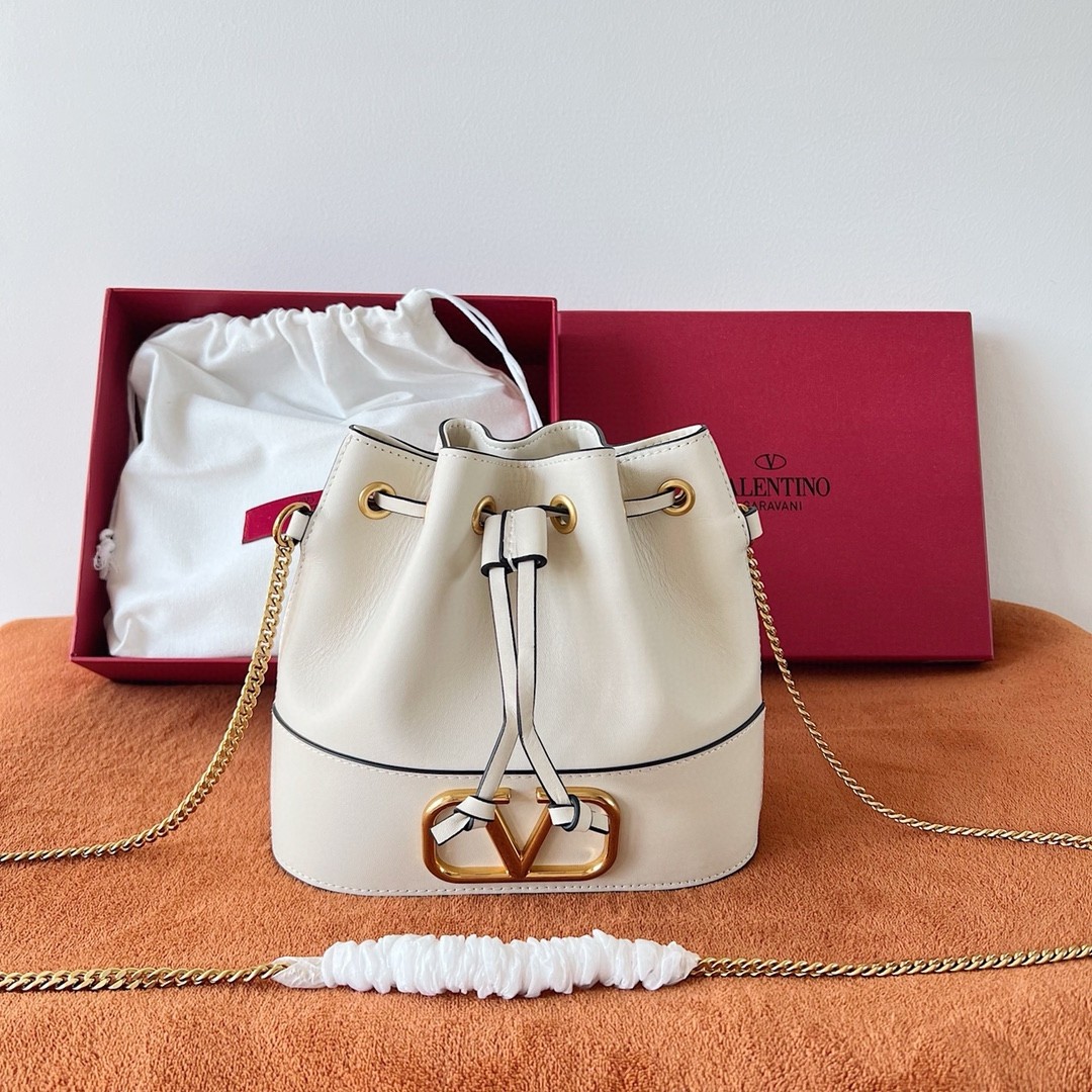 Valentino VLogo Signature Mini Bucket Bag in White Leather