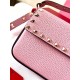 Valentino Rockstud Pouch Bag in Pink Grained Leather