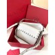 Valentino Rockstud Pouch Bag in White Grained Leather