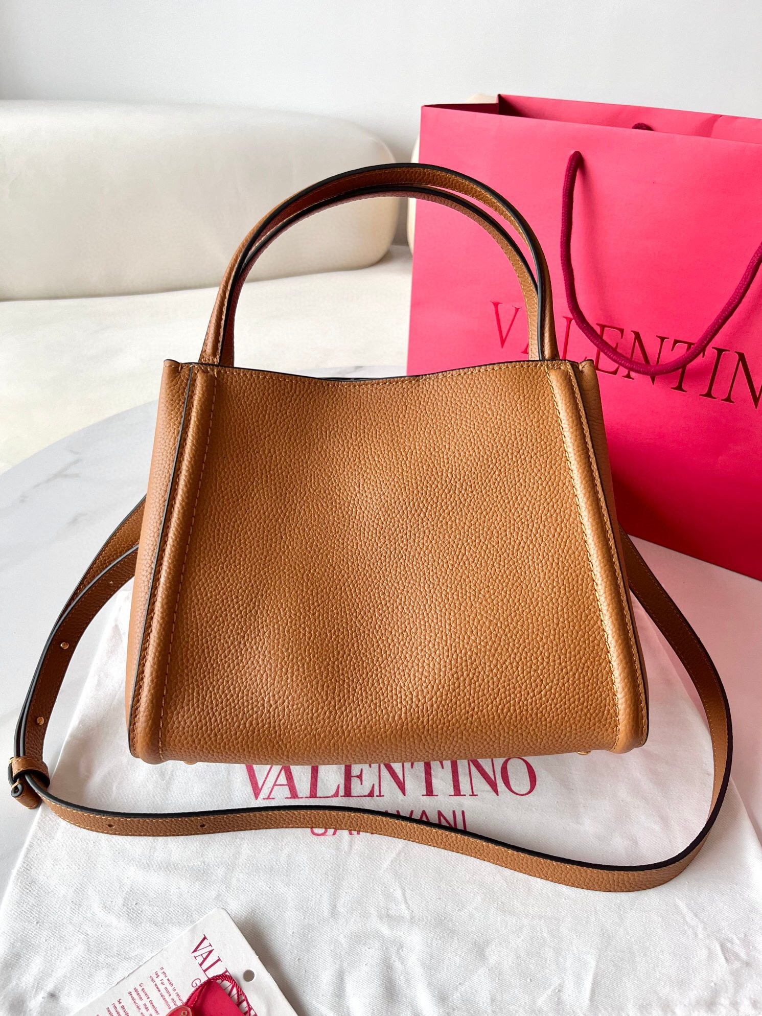 Valentino Alltime Medium Bag in Brown Grained Calfskin