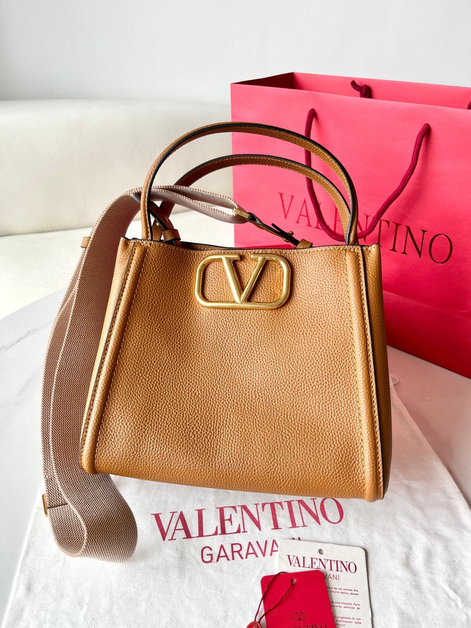 Valentino Alltime Medium Bag in Brown Grained Calfskin