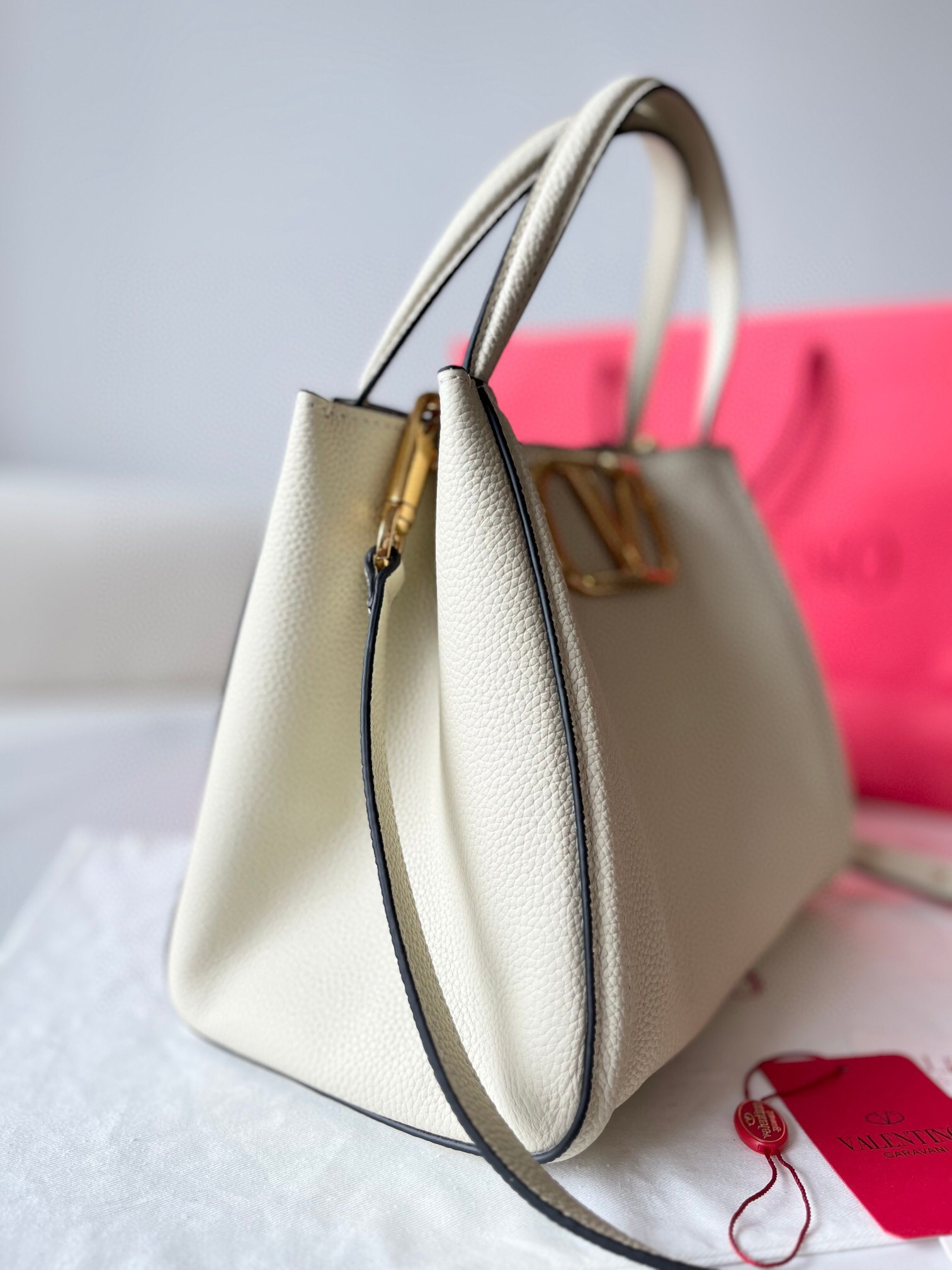 Valentino Alltime Medium Bag in White Grained Calfskin