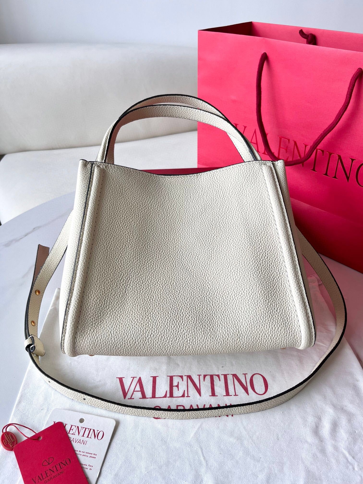 Valentino Alltime Medium Bag in White Grained Calfskin