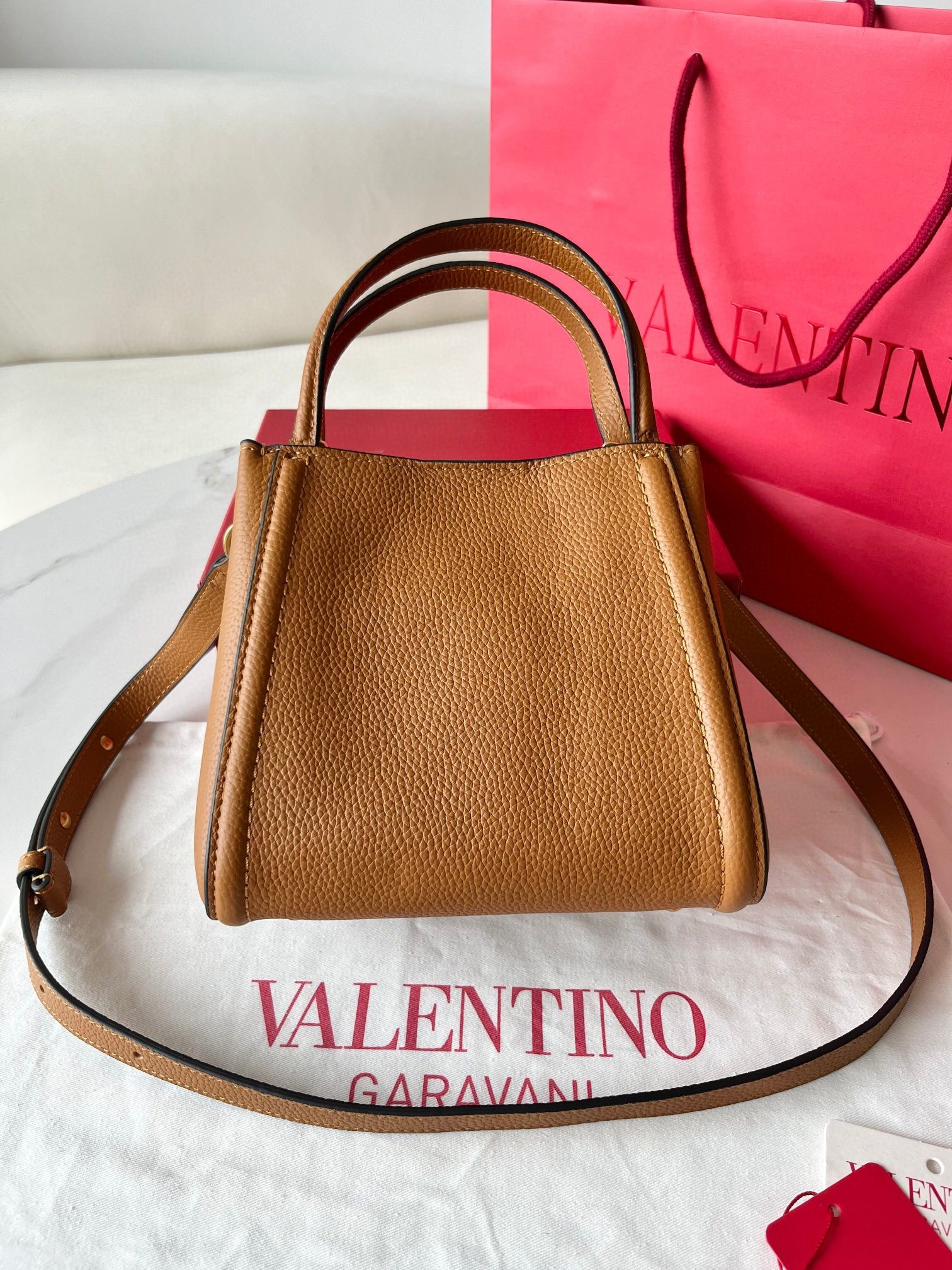 Valentino Alltime Small Bag in Brown Grained Calfskin