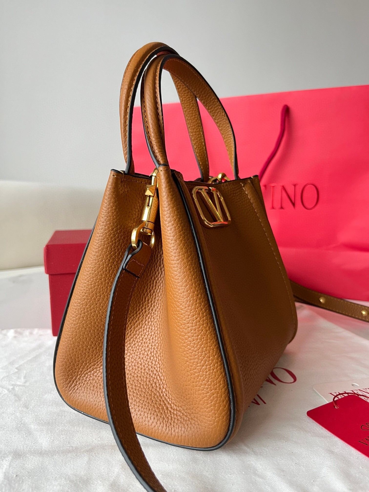 Valentino Alltime Small Bag in Brown Grained Calfskin