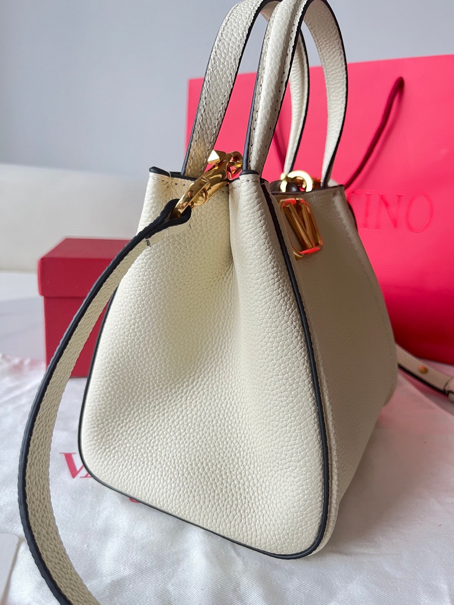 Valentino Alltime Small Bag in White Grained Calfskin