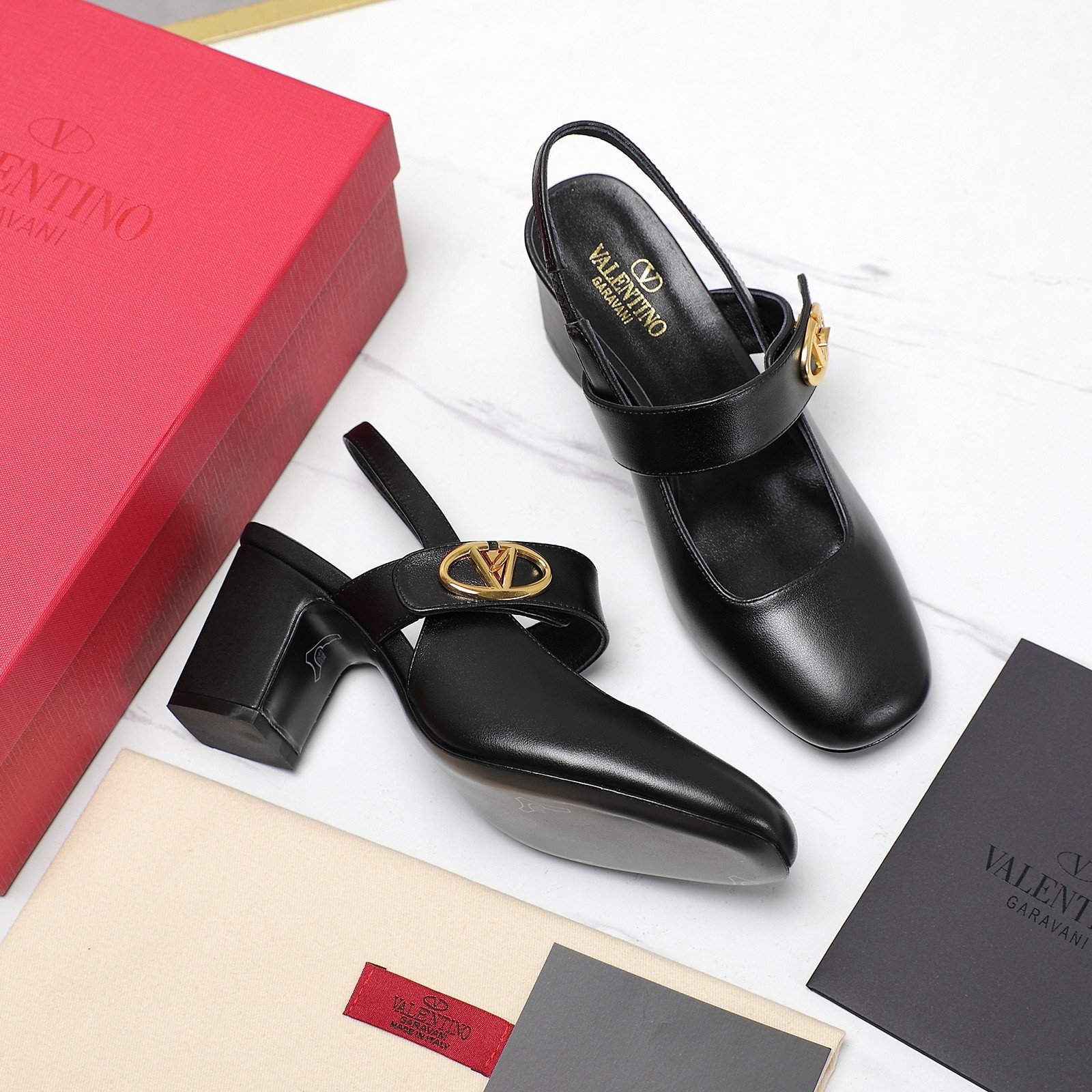 Valentino VLogo Locker Mary-Jane Slingback Pumps 60mm in Black Calfskin