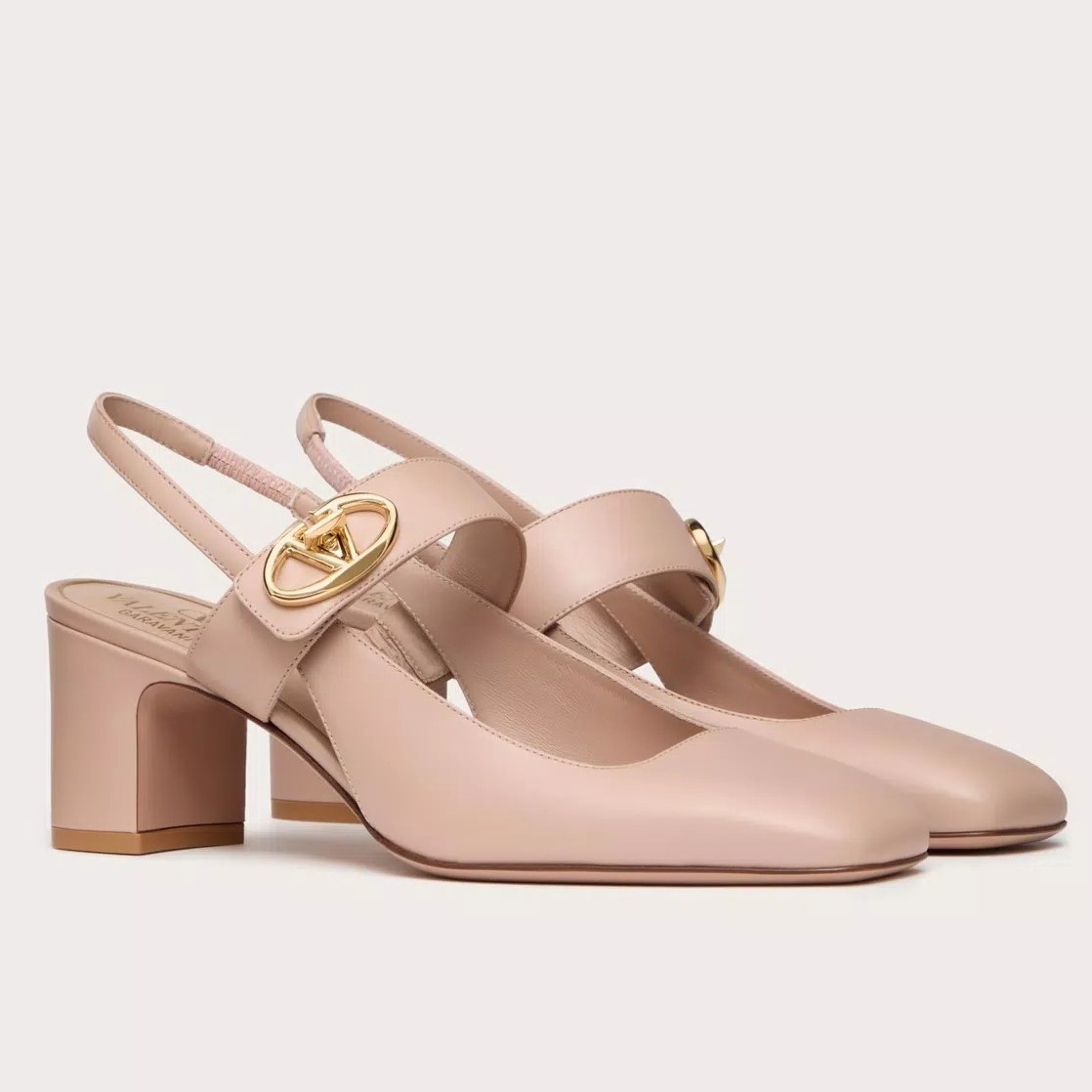 Valentino VLogo Locker Mary-Jane Slingback Pumps 60mm in Nude Calfskin