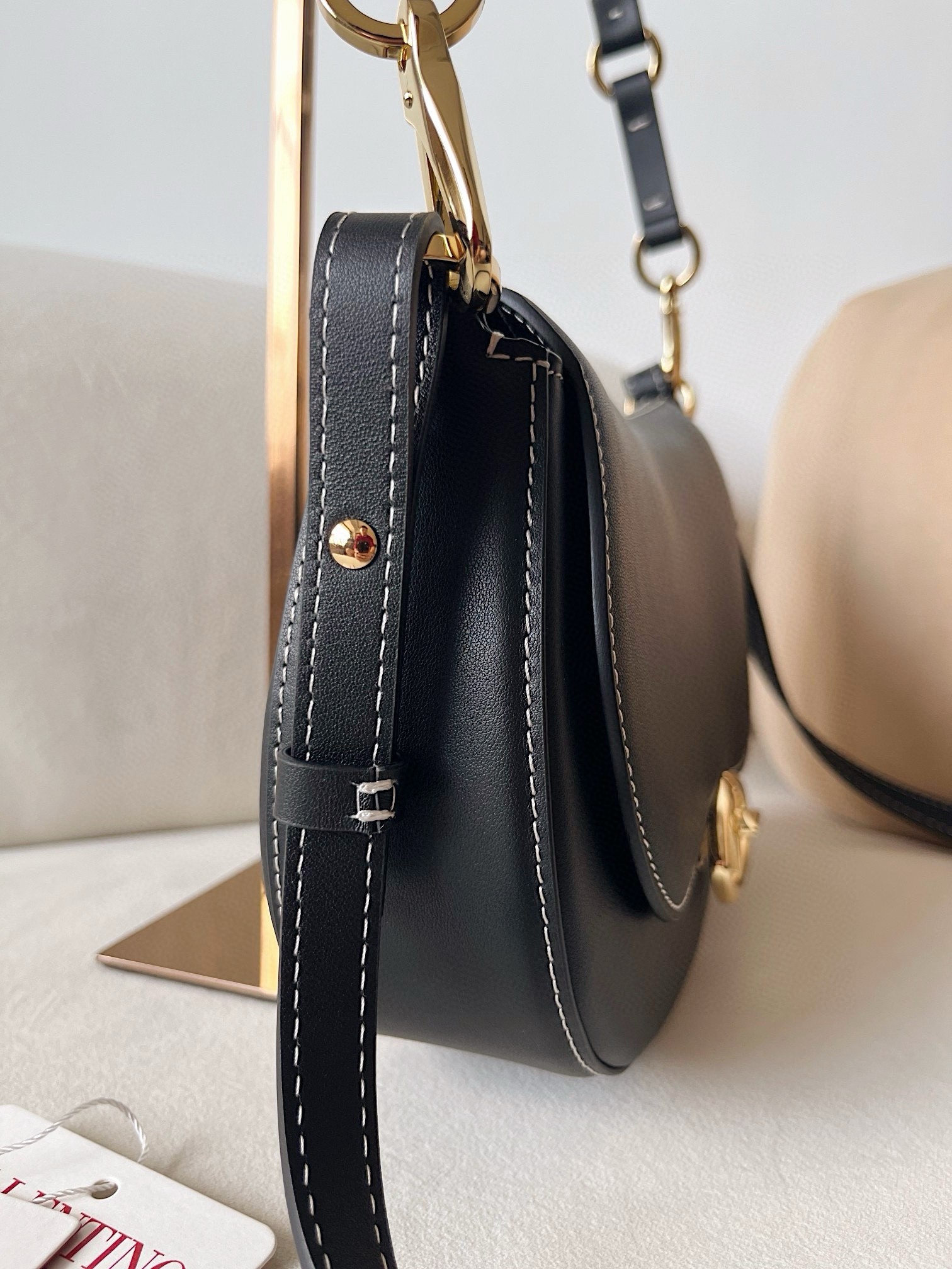 Valentino Garavani Ohval Small Shoulder Bag in Black Calfskin