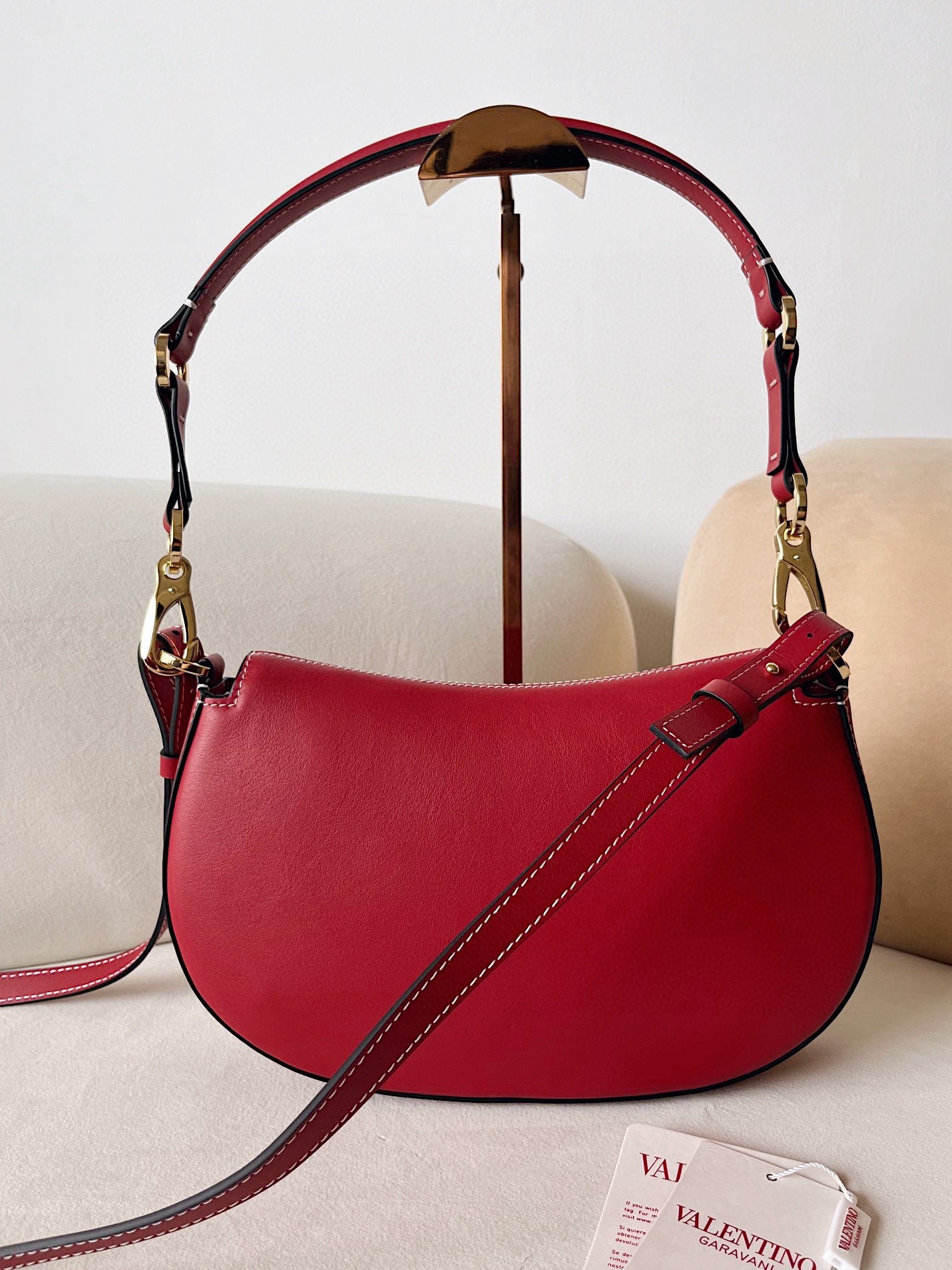 Valentino Garavani Ohval Small Shoulder Bag in Red Calfskin