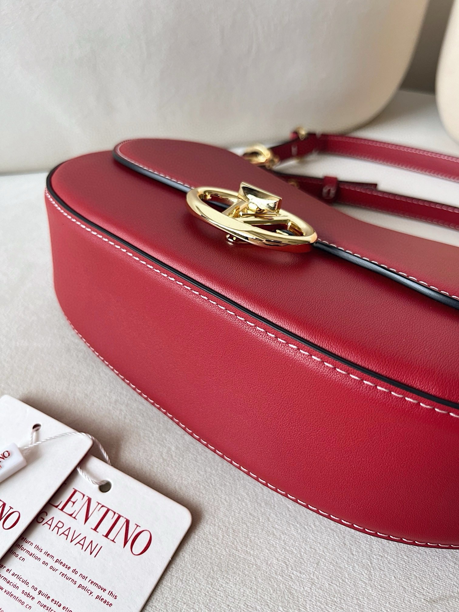 Valentino Garavani Ohval Small Shoulder Bag in Red Calfskin