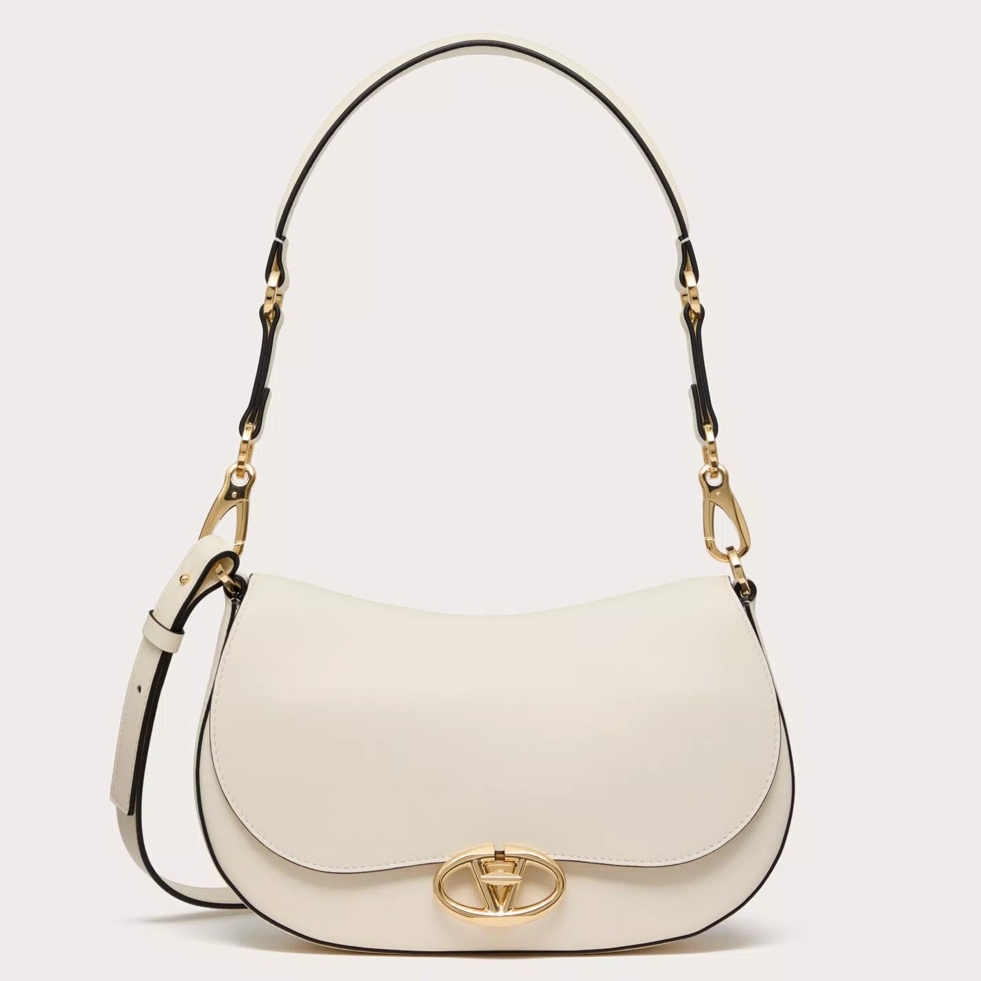 Valentino Garavani Ohval Small Shoulder Bag in White Calfskin