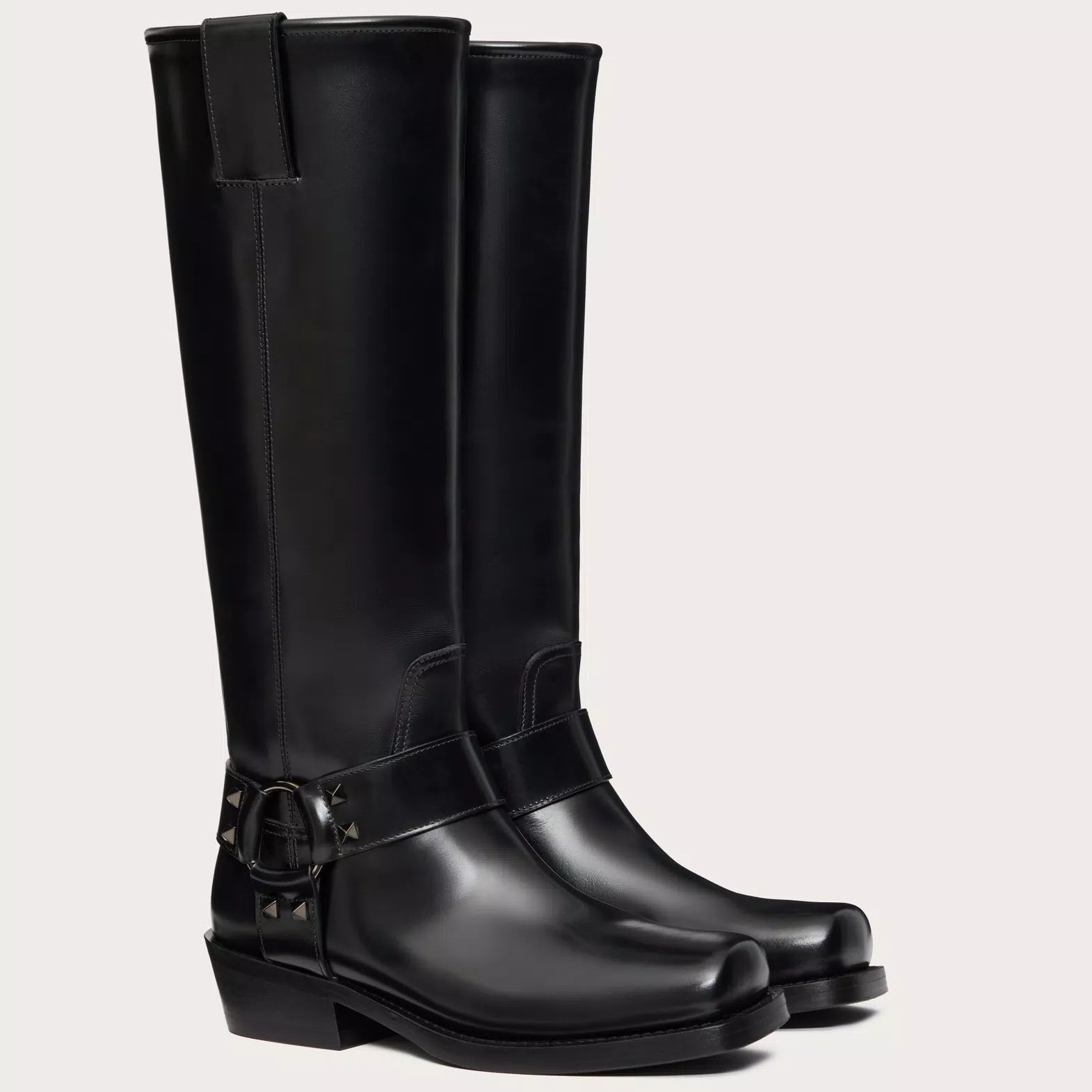 Valentino Garavani Rockstud Biker Boots 40mm in Black Calfskin