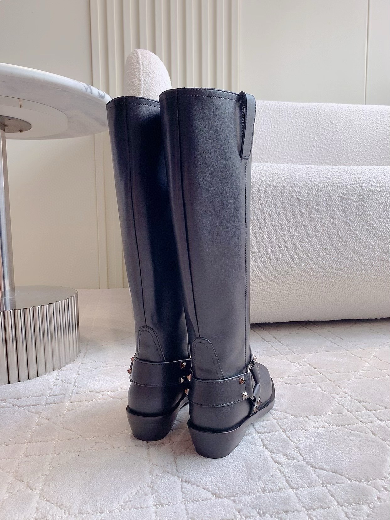 Valentino Garavani Rockstud Biker Boots 40mm in Black Calfskin