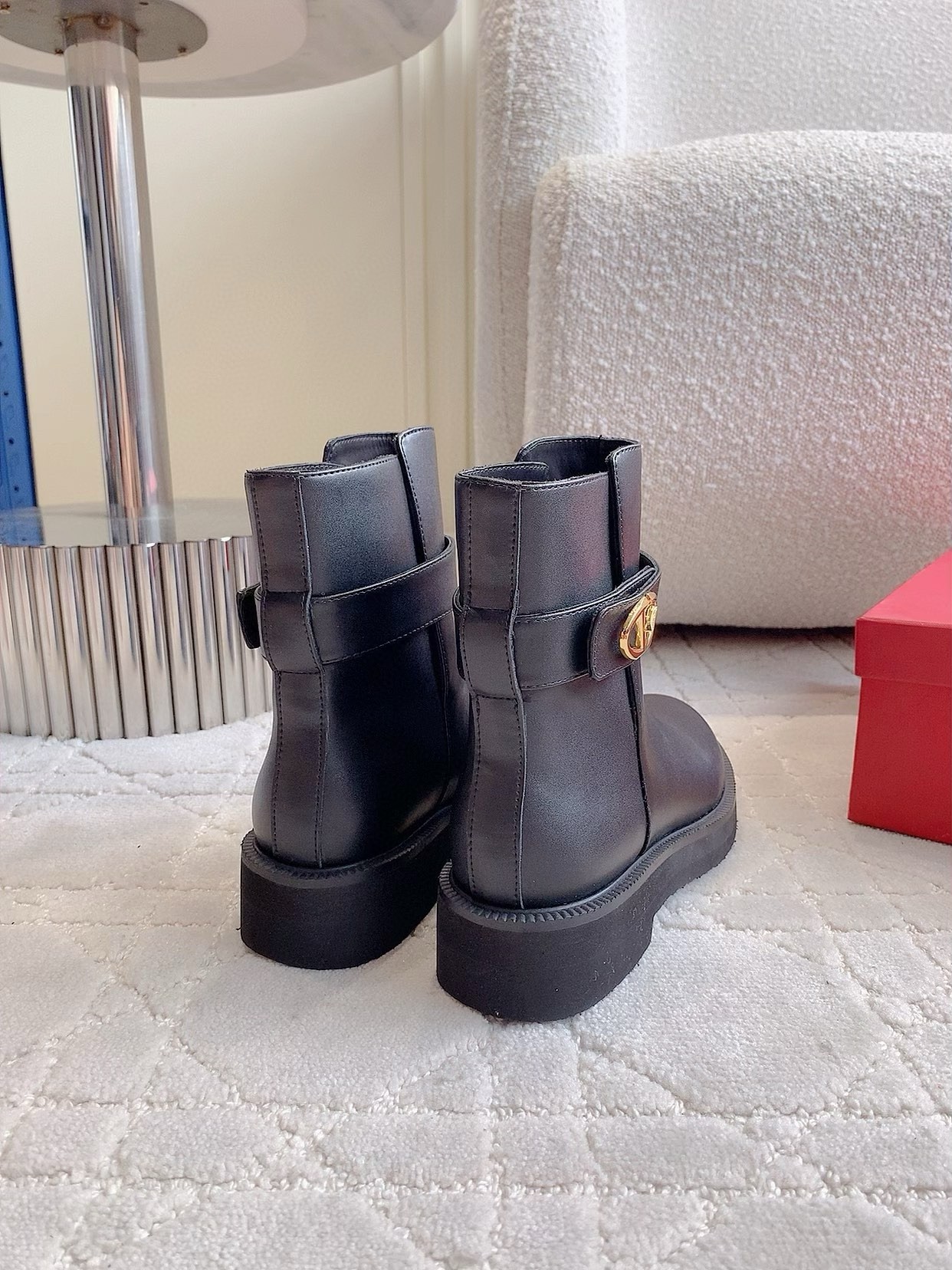 Valentino Garavani VLogo Locke Ankle Boots in Black Leather