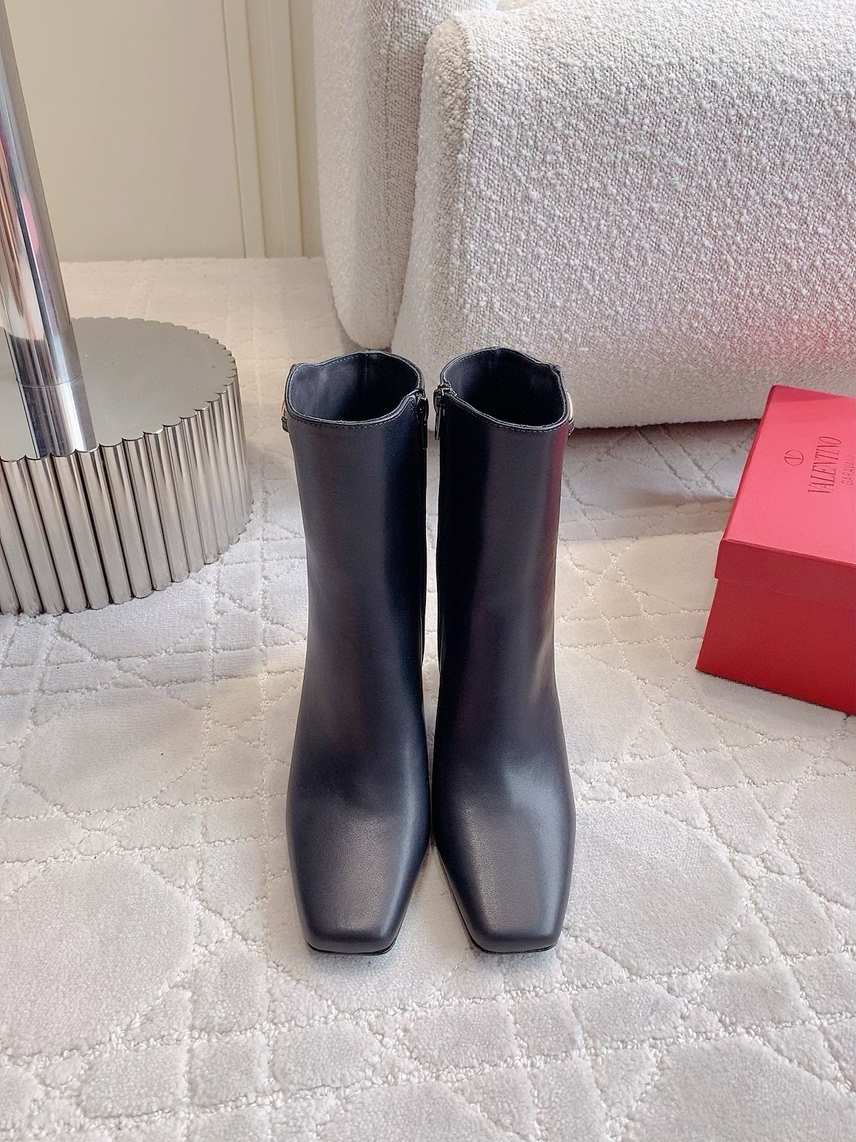 Valentino VLogo The Bold Edition Ankle Boots 70mm in Black Calfskin