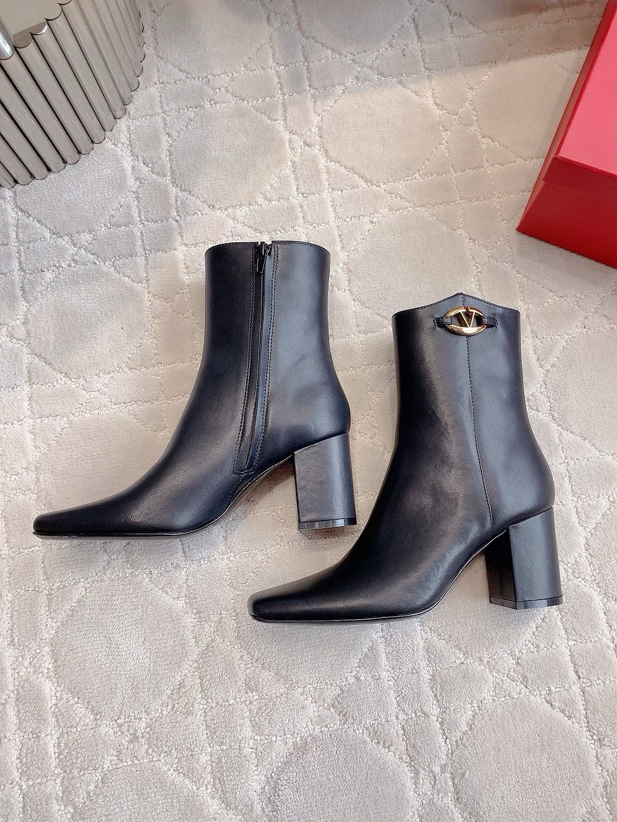 Valentino VLogo The Bold Edition Ankle Boots 70mm in Black Calfskin