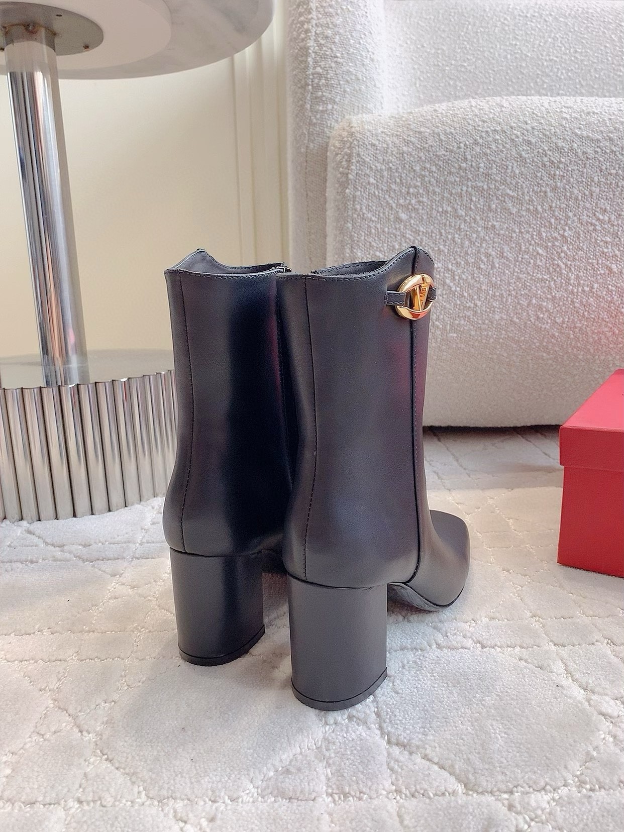 Valentino VLogo The Bold Edition Ankle Boots 70mm in Black Calfskin