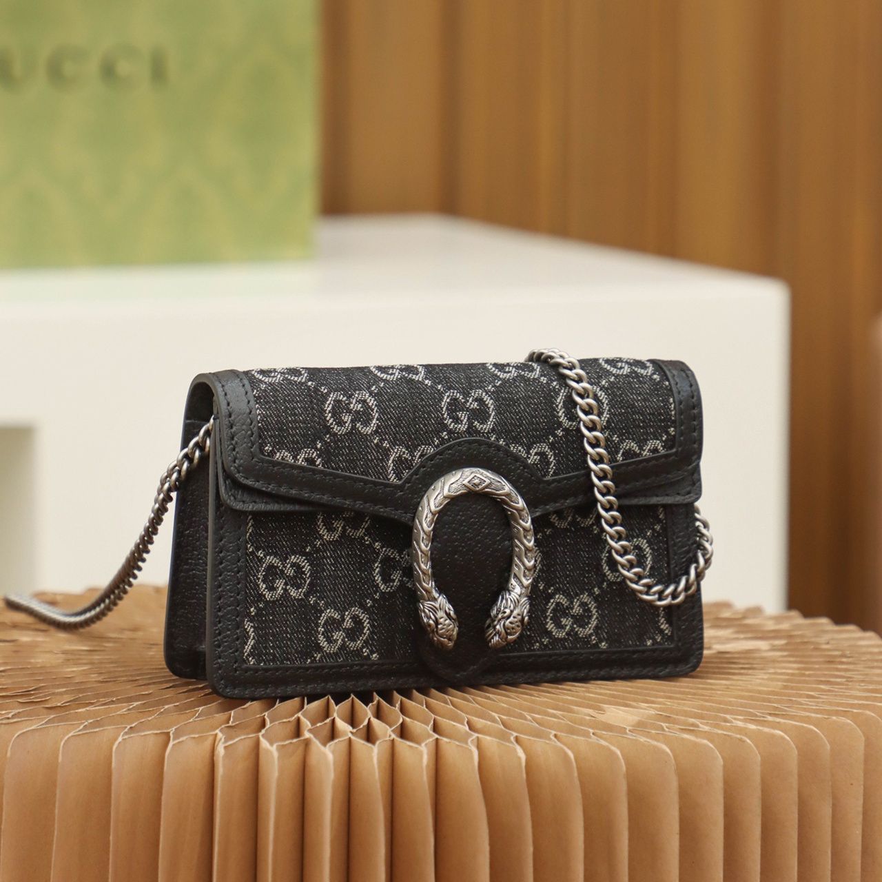 Gucci Dionysus Tiger Head Bag Black Denim Small