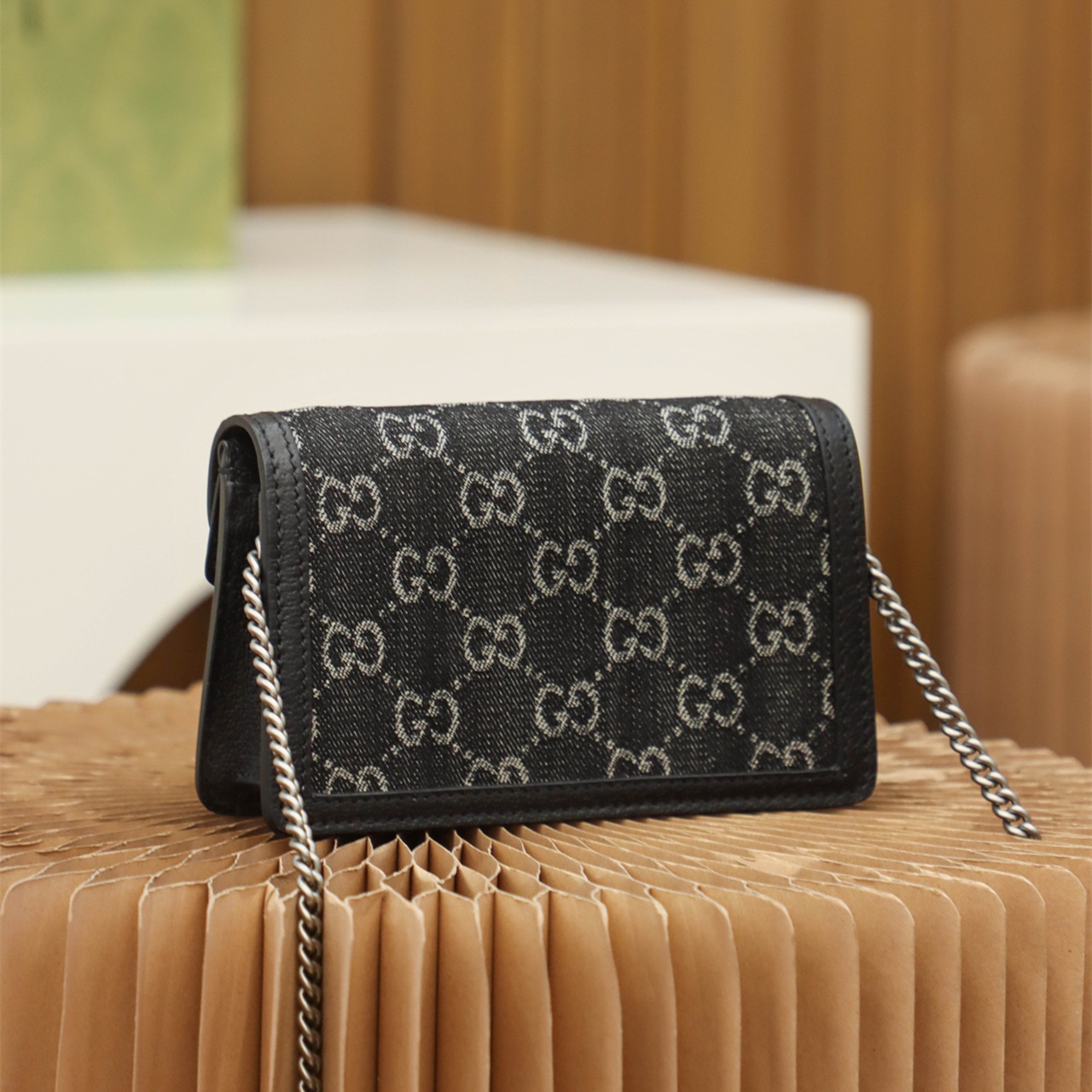 Gucci Dionysus Tiger Head Bag Black Denim Small