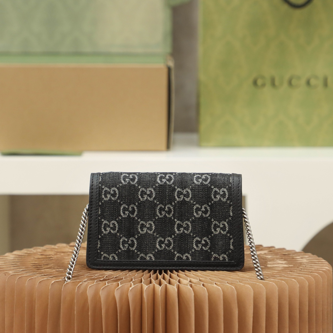 Gucci Dionysus Tiger Head Bag Black Denim Small