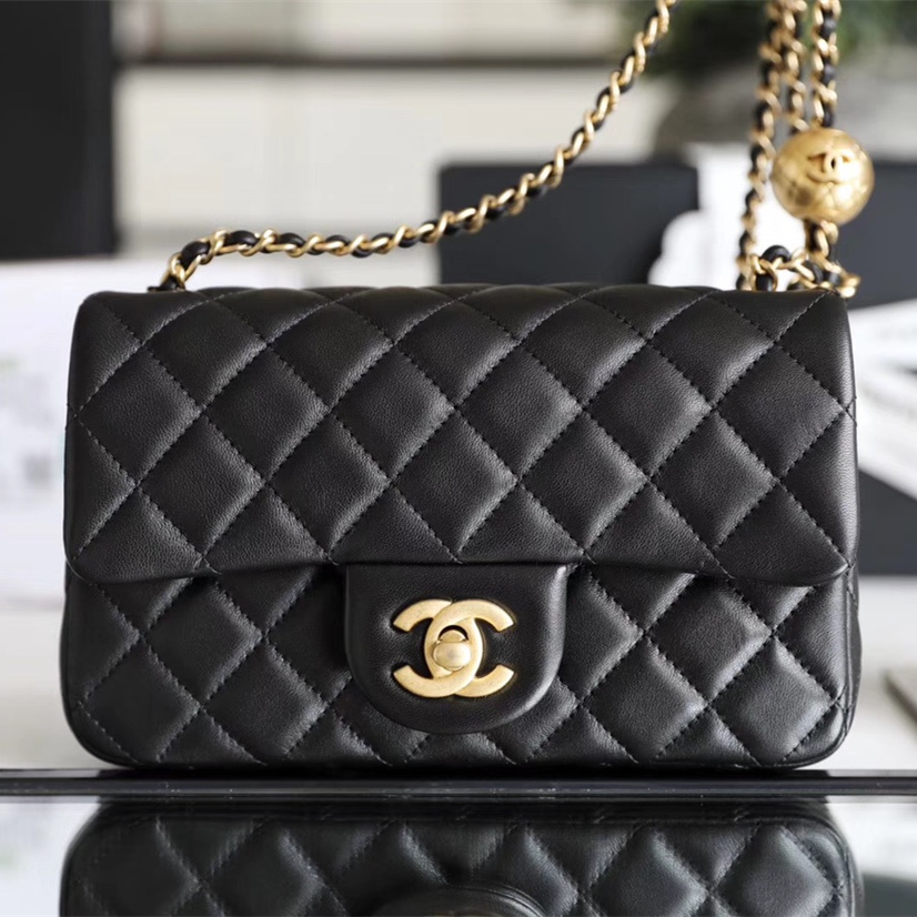 Chanel Mini Gold Ball Flap Bag Black and Gold