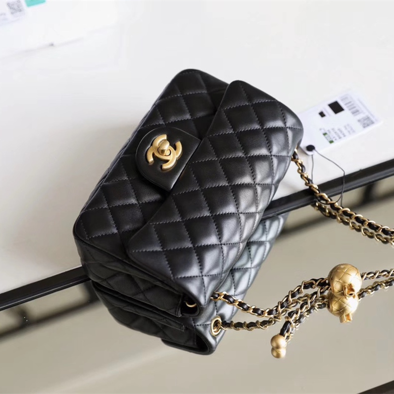 Chanel Mini Gold Ball Flap Bag Black and Gold