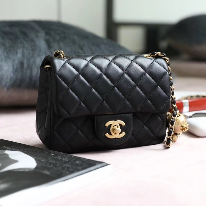 Chanel Mini Gold Ball Flap Bag Black and Gold