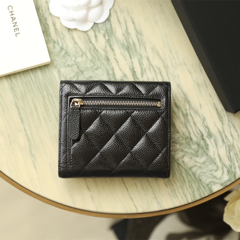 Chanel Short Wallet Caviar Leather Black and Gold