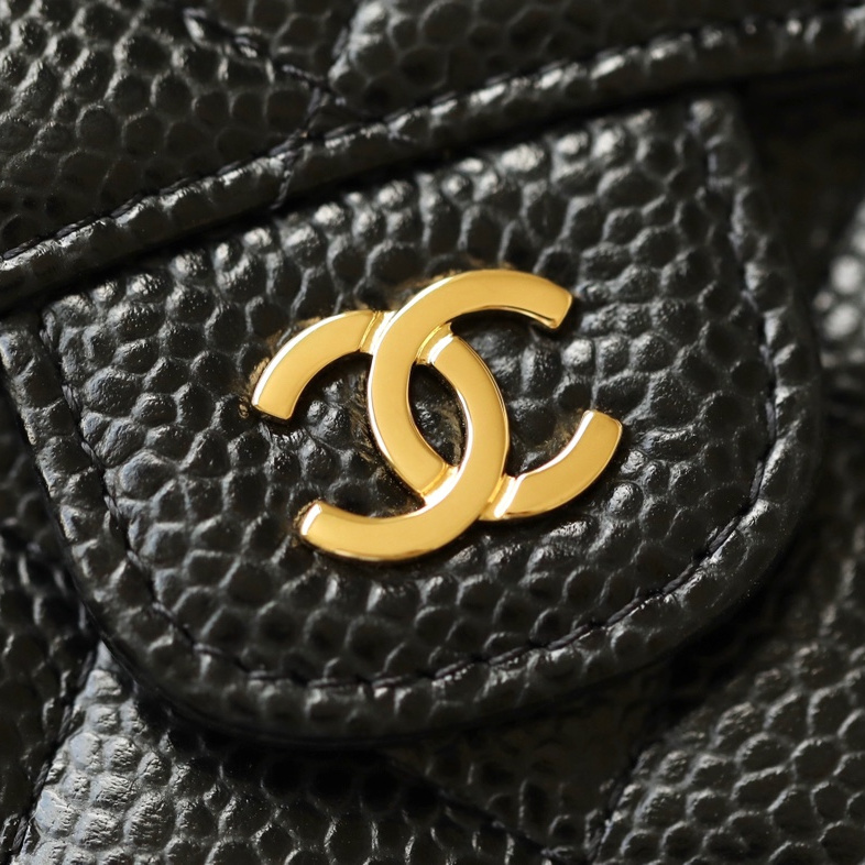 Chanel Short Wallet Caviar Leather Black and Gold