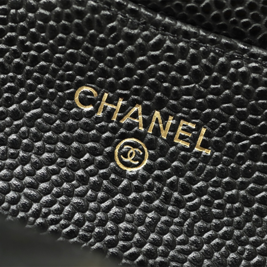 Chanel Short Wallet Caviar Leather Black and Gold