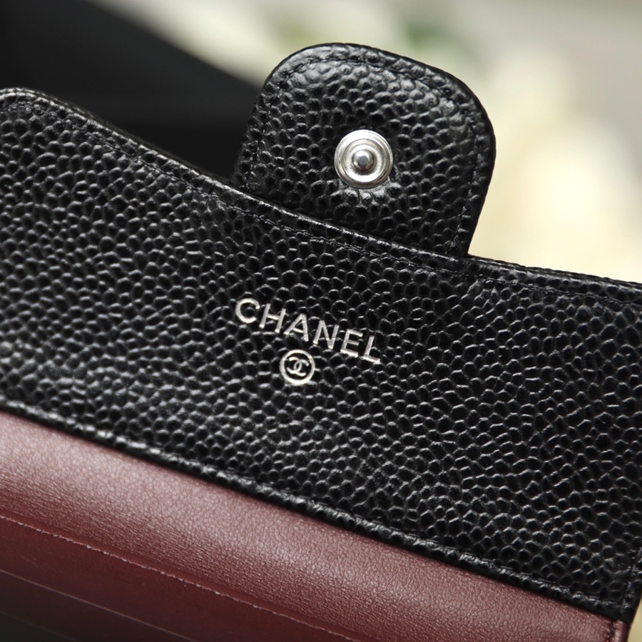 Chanel Short Wallet Black Silver Buckle