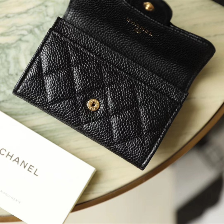 Chanel Short Wallet Caviar Leather Gold Buckle Medium