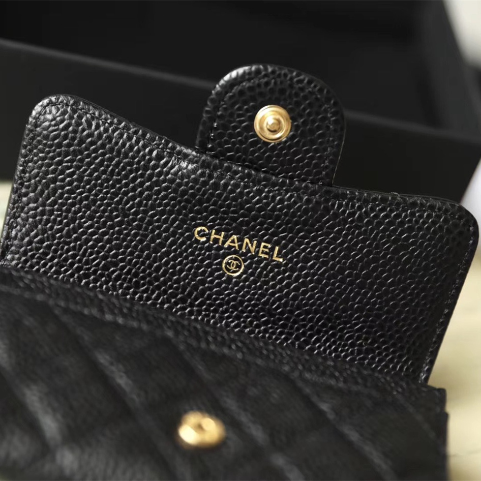 Chanel Short Wallet Caviar Leather Gold Buckle Medium