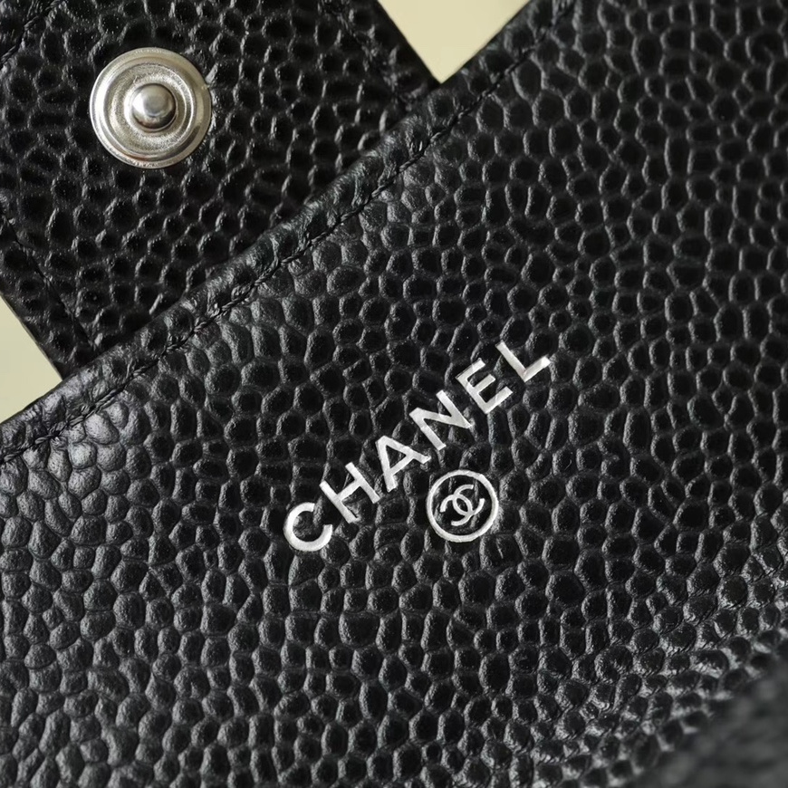 Chanel Long Wallet Caviar Leather Silver Buckle Medium