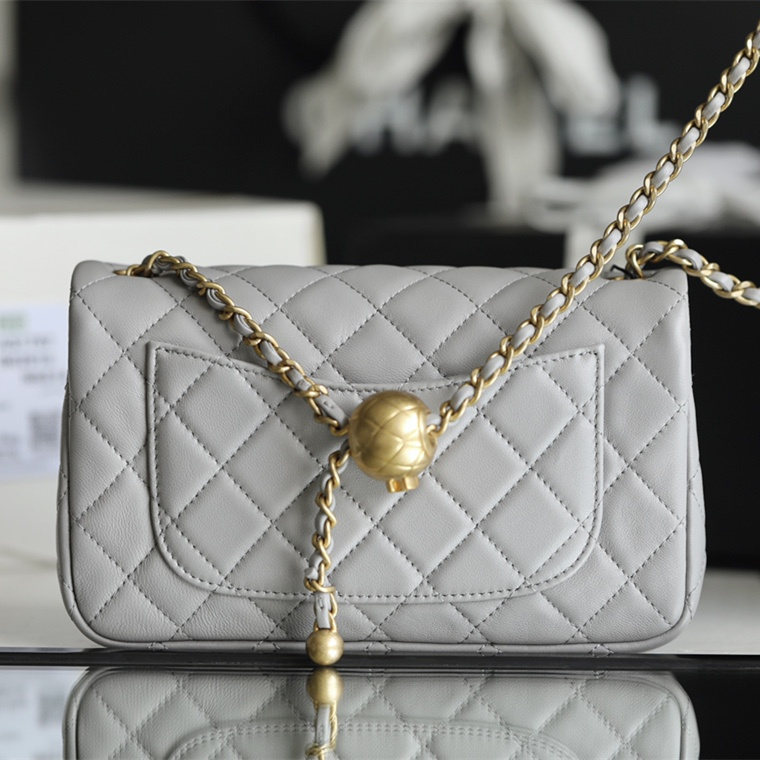 Chanel Gold Ball Bag CF Series Gray Lambskin