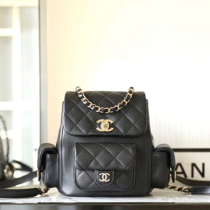 Chanel 23K Tank Bag Backpack Series Black and Light Gold Small