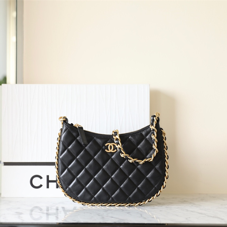 Chanel Hobo  Bag Black and Gold Small