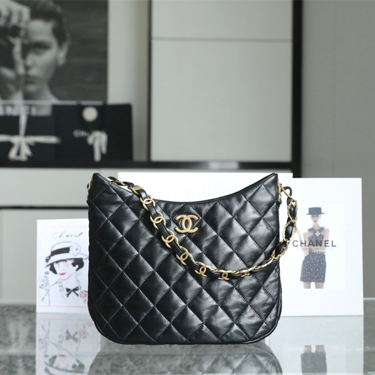 Chanel Hobo  Bag Black and Gold Large