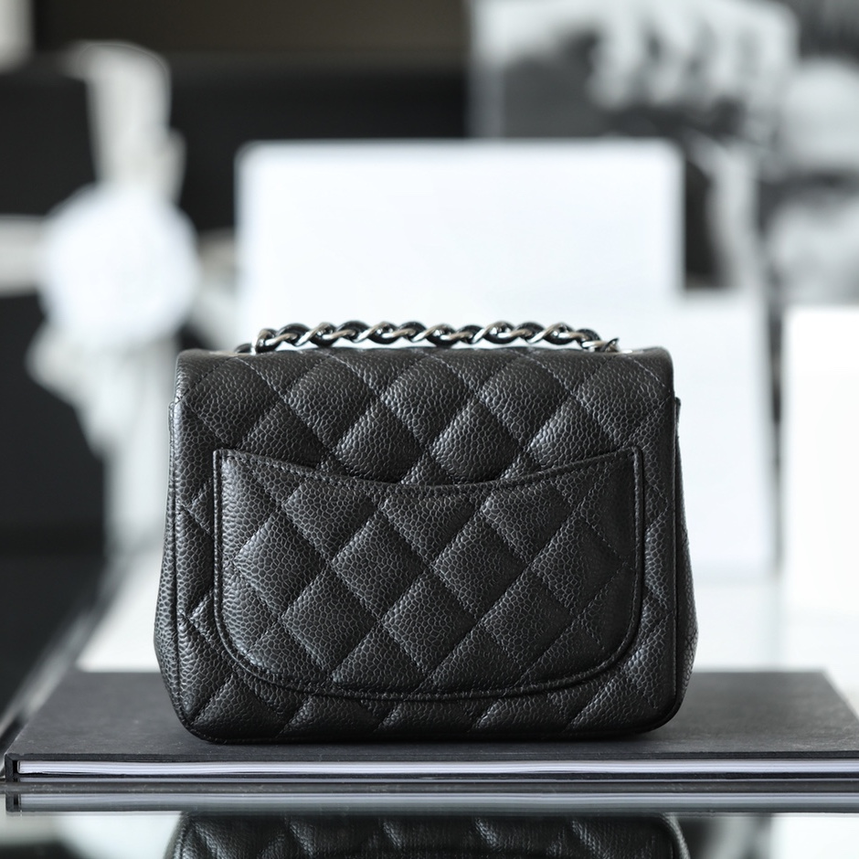 Chanel Flap Bag Caviar Leather Mini Black and Silver