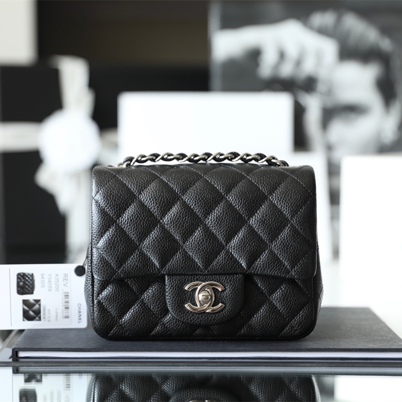 Chanel Flap Bag Caviar Leather Mini Black and Silver