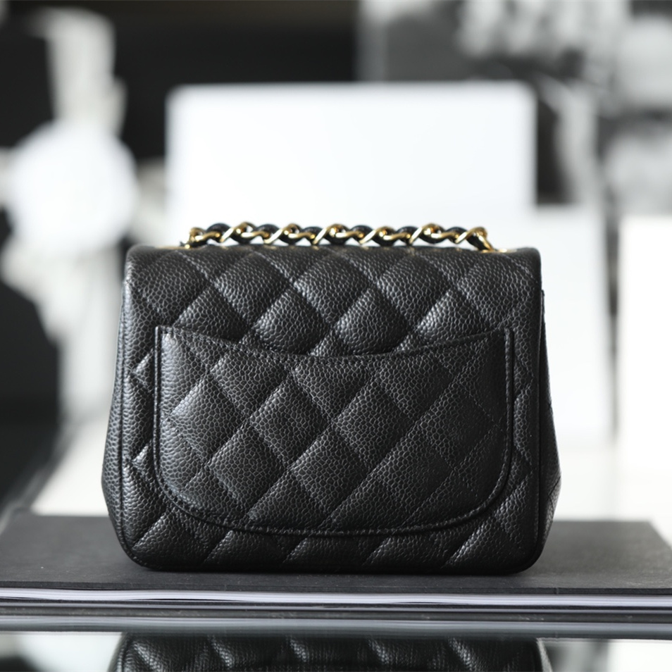 Chanel Flap Bag Caviar Leather Mini Black and Gold