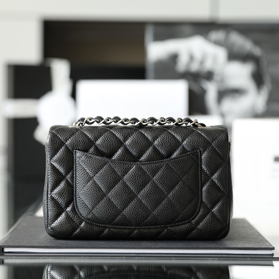 Chanel Flap Bag CF Series Caviar Leather Black and Silver with Chip