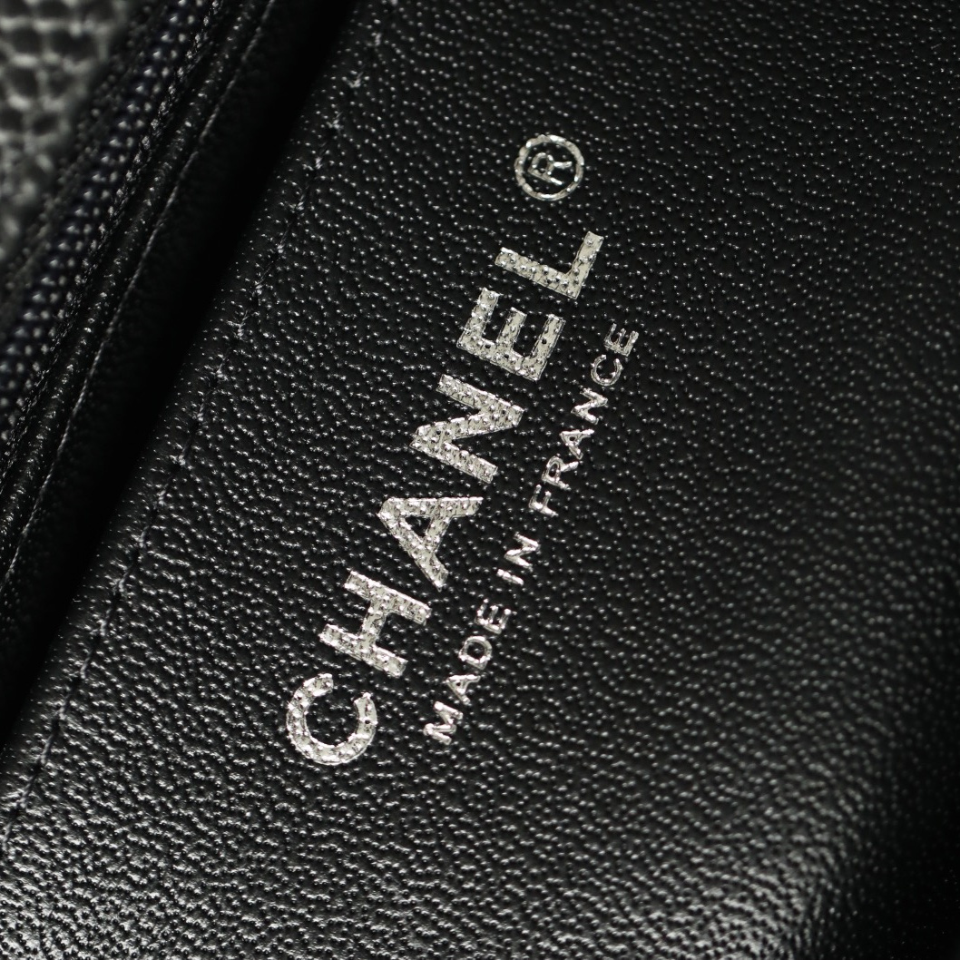 Chanel Flap Bag CF Series Caviar Leather Black and Silver with Chip