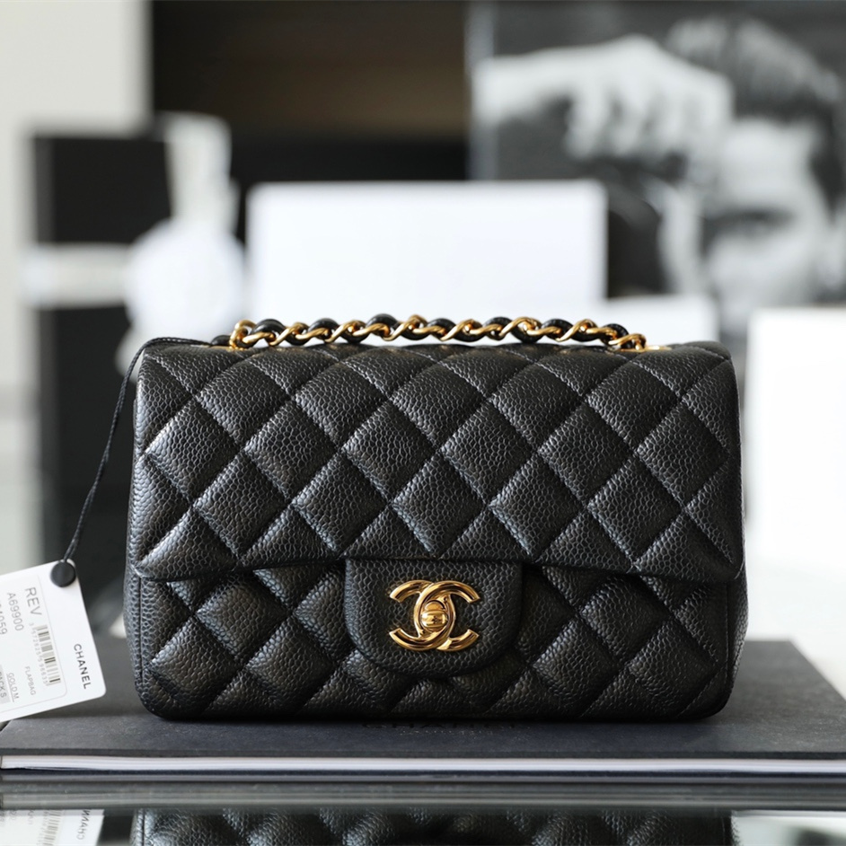 Chanel Flap Bag CF Series Caviar Leather Black and Gold with Chip