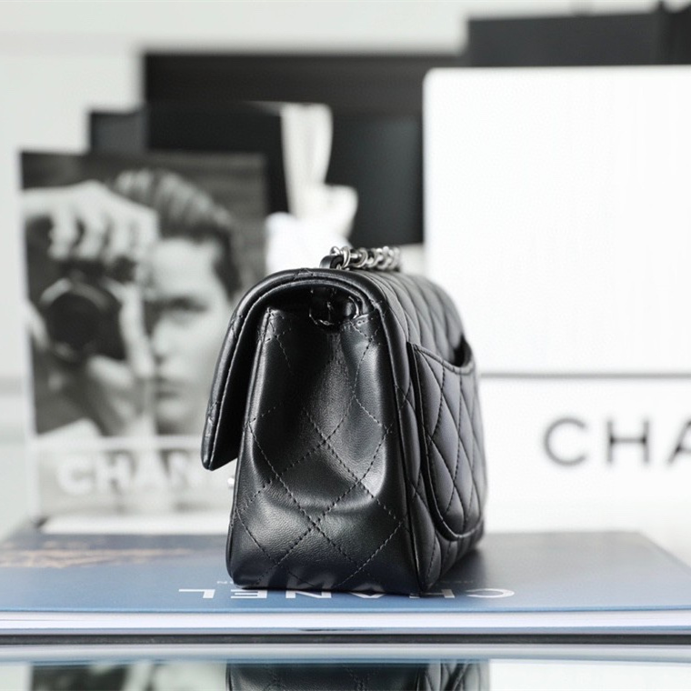 Chanel CF Series Lambskin Black and Silver Mini