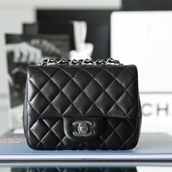 Chanel CF Series Lambskin Black and Silver Mini